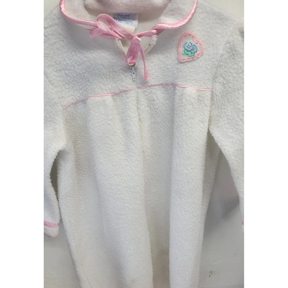 Vtg Heart Warmers Kids Fleece‎ Robe Heart Applique Zipper Sleepwear Size 7